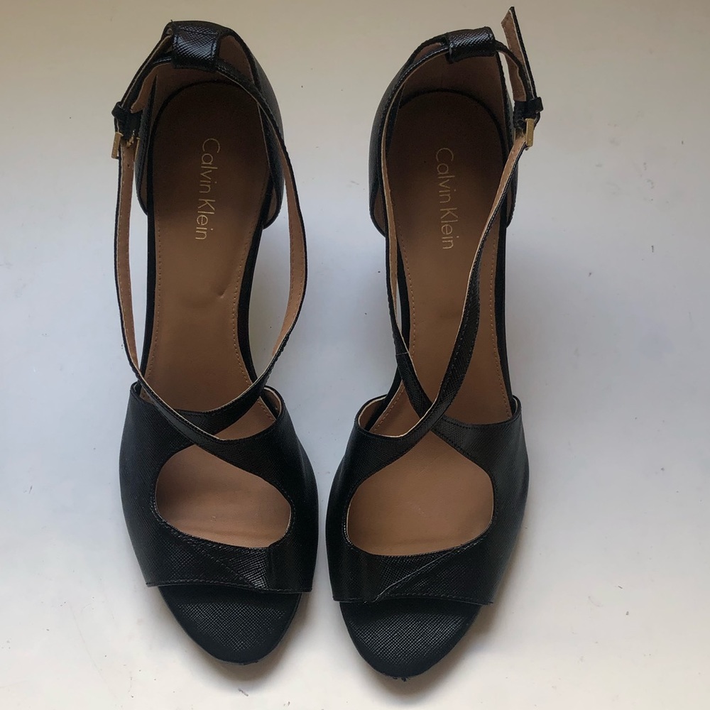 Calvin Klein - Black Leather Cross-strap Heel